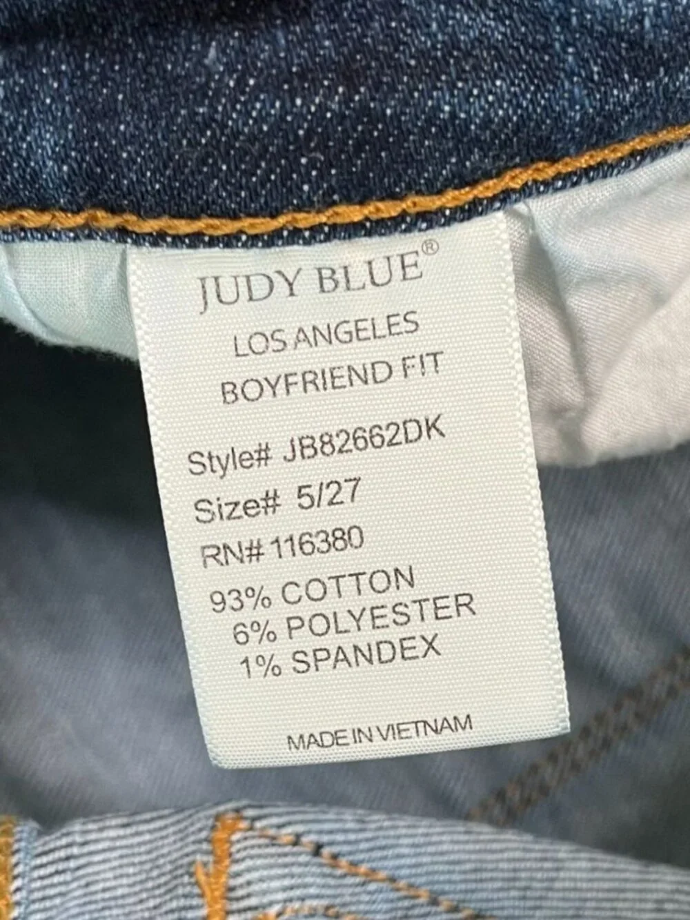 Judy Blue Boyfriend Fit Jeans Size 5/27 Stretch Cuffed Dark Wash